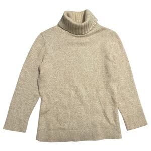 Express Women’s L Beige Turtleneck Sweater Soft Cashmere Cotton Knit Minimalist